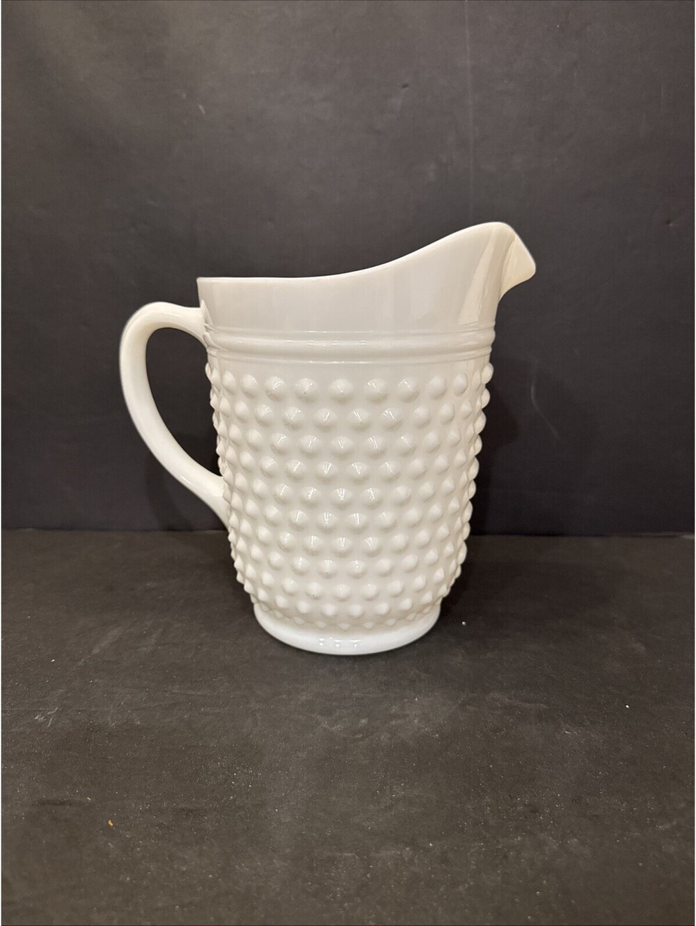 Vintage Anchor Hocking White Milk Glass Hobnail Water Iced Tea Pitcher  8" H